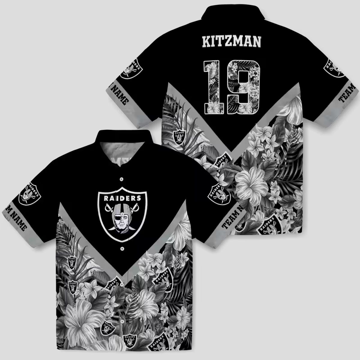 Exclusive Las Vegas Raiders Hawaiian Shirt, Personalized Black Floral Chevron Design