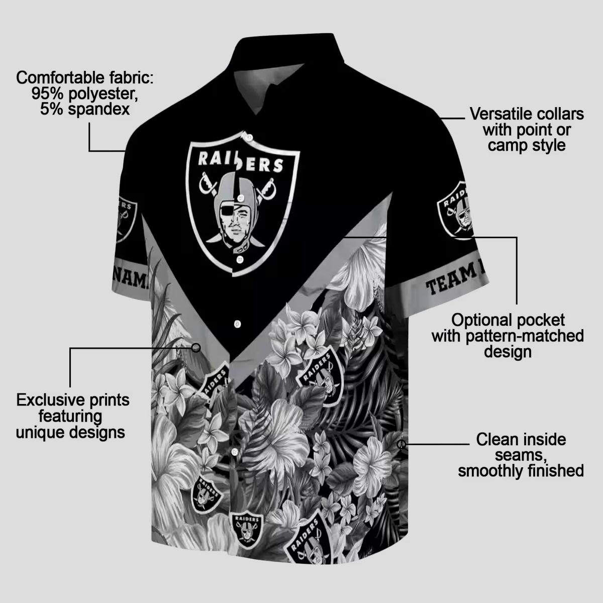 Exclusive Las Vegas Raiders Hawaiian Shirt, Personalized Black Floral Chevron Design