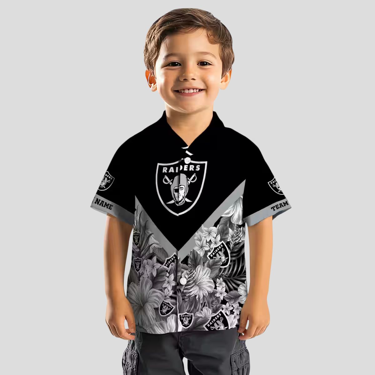 Exclusive Las Vegas Raiders Hawaiian Shirt, Personalized Black Floral Chevron Design