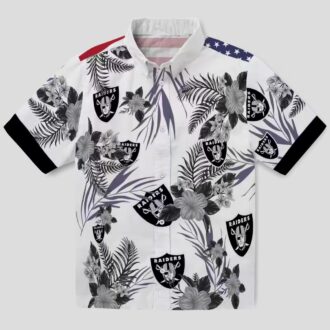 Hibiscus Patriotic Las Vegas Raiders White Hawaiian Shirt for Game Day & Summer