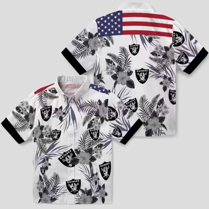 Hibiscus Patriotic Las Vegas Raiders White Hawaiian Shirt for Game Day & Summer