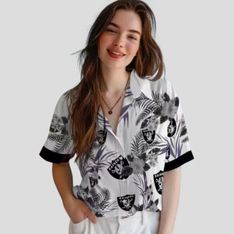 Hibiscus Patriotic Las Vegas Raiders White Hawaiian Shirt for Game Day & Summer