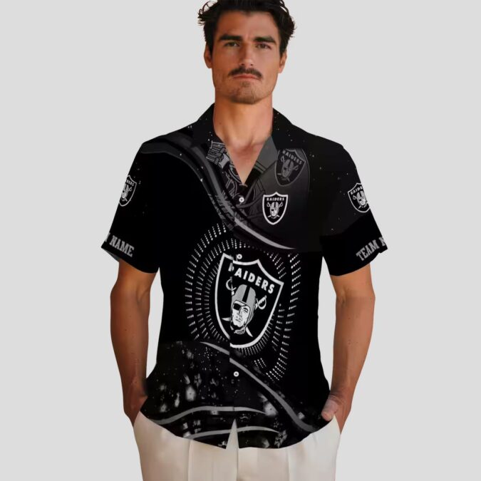 Las Vegas Raiders Aloha Hawaiian Shirt - Black Tropical Football Wave Design