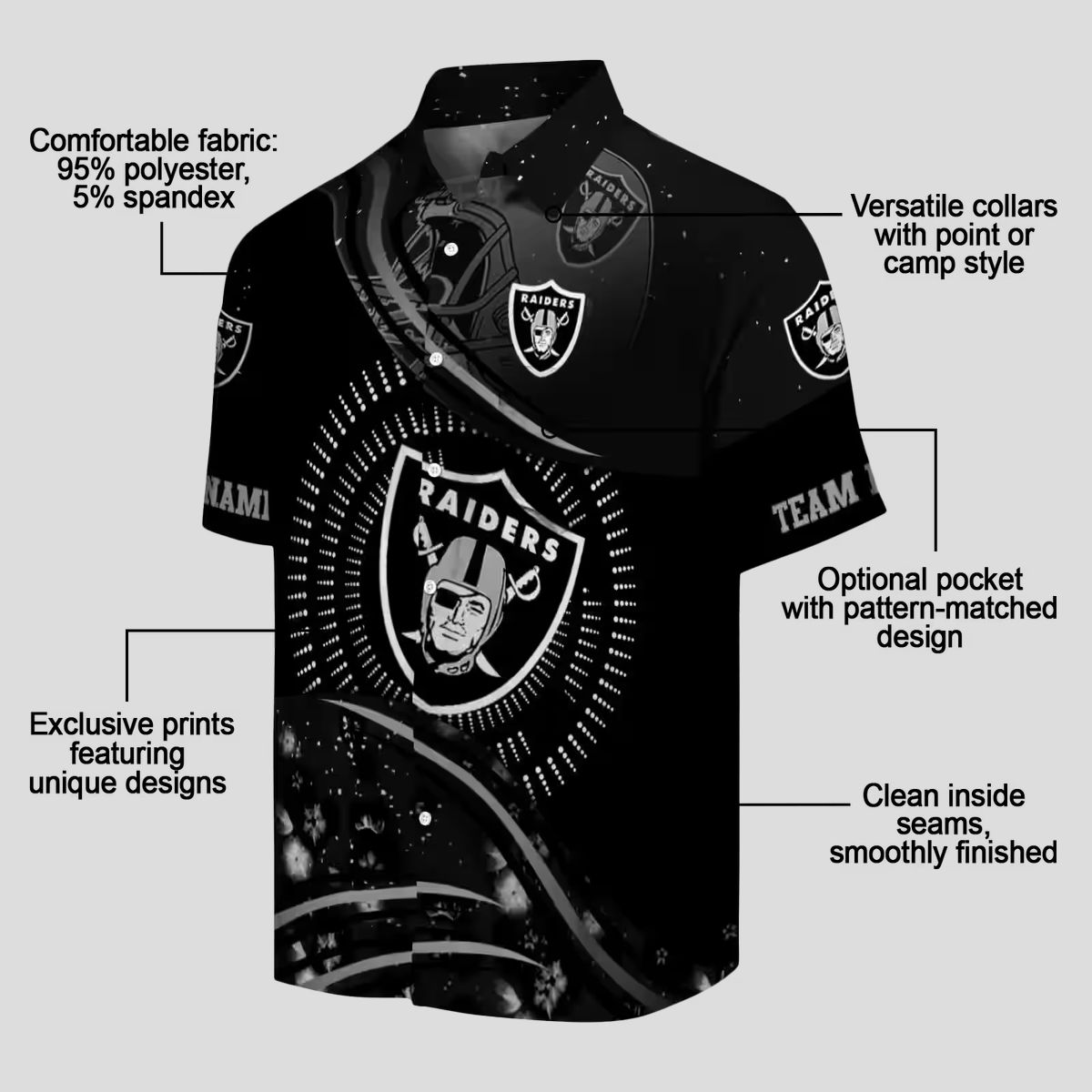 Las Vegas Raiders Aloha Hawaiian Shirt - Black Tropical Football Wave Design