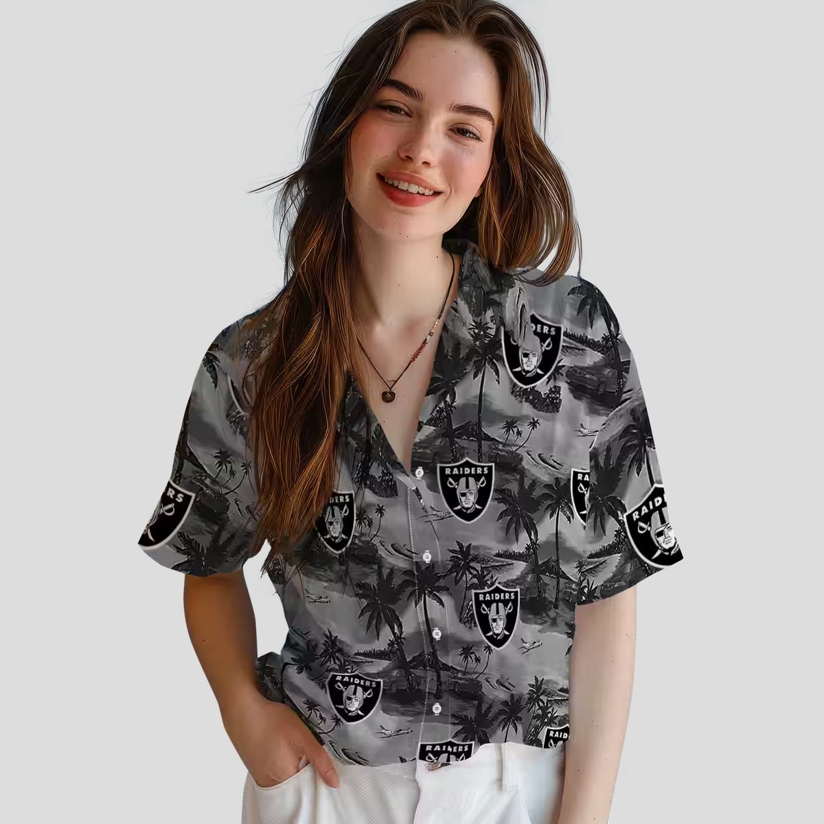 Las Vegas Raiders Aloha Shirt - Summer Hawaiian with Coastal Palm Design