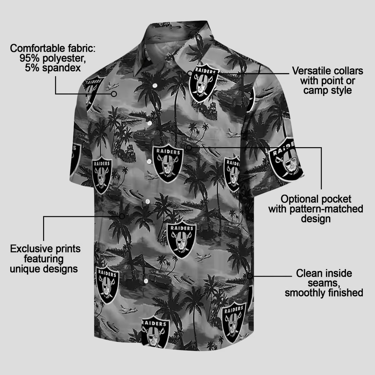 Las Vegas Raiders Aloha Shirt - Summer Hawaiian with Coastal Palm Design