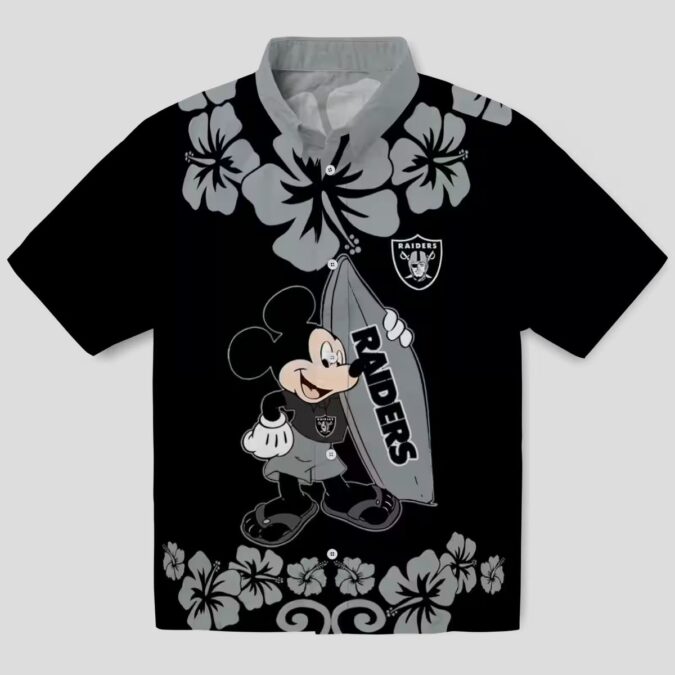 Las Vegas Raiders Black Hawaiian Shirt, Surfing Mickey NFL Vacation Apparel