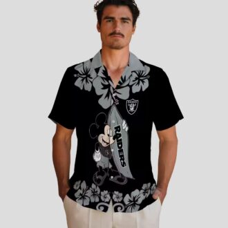 Las Vegas Raiders Black Hawaiian Shirt, Surfing Mickey NFL Vacation Apparel
