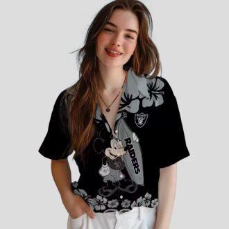 Las Vegas Raiders Black Hawaiian Shirt, Surfing Mickey NFL Vacation Apparel