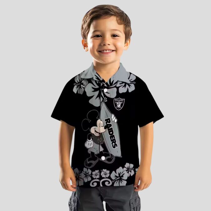 Las Vegas Raiders Black Hawaiian Shirt, Surfing Mickey NFL Vacation Apparel