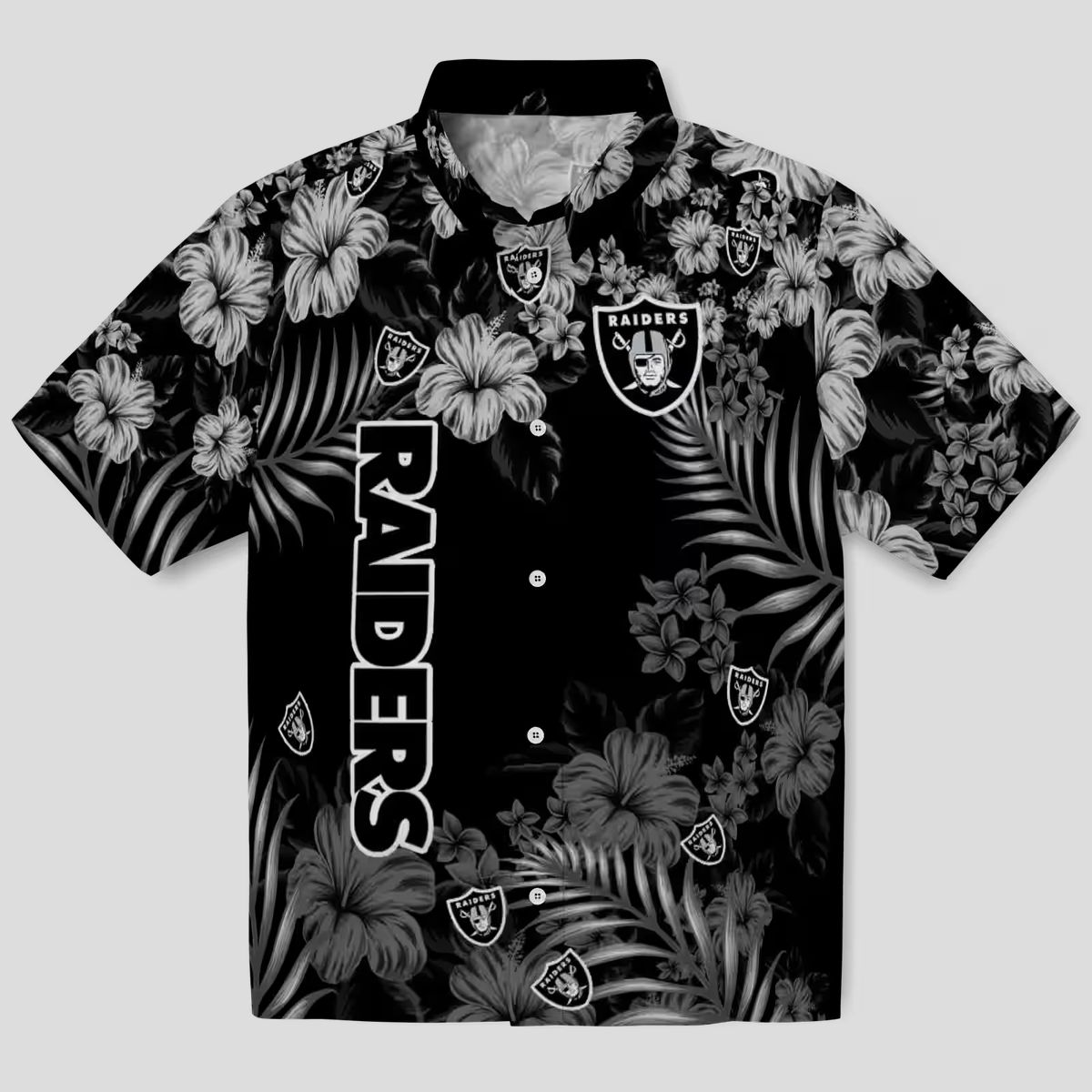 Las Vegas Raiders Black Hibiscus Hawaiian Shirt - Best Gift for NFL Fans