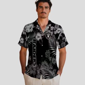 Las Vegas Raiders Black Hibiscus Hawaiian Shirt - Best Gift for NFL Fans
