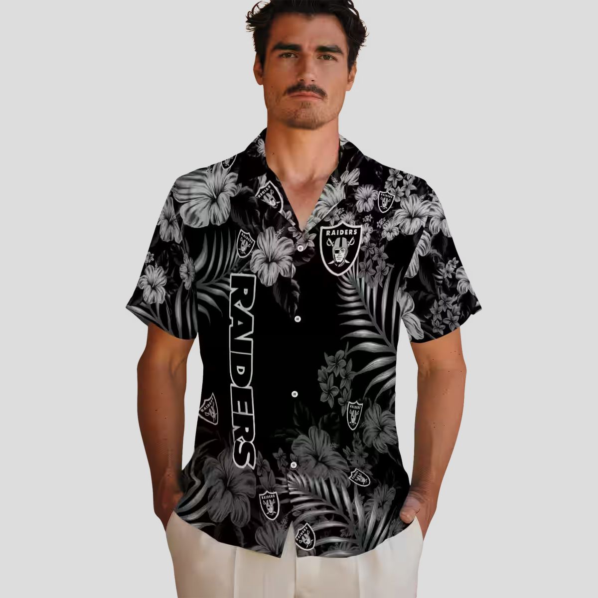 Las Vegas Raiders Black Hibiscus Hawaiian Shirt - Best Gift for NFL Fans