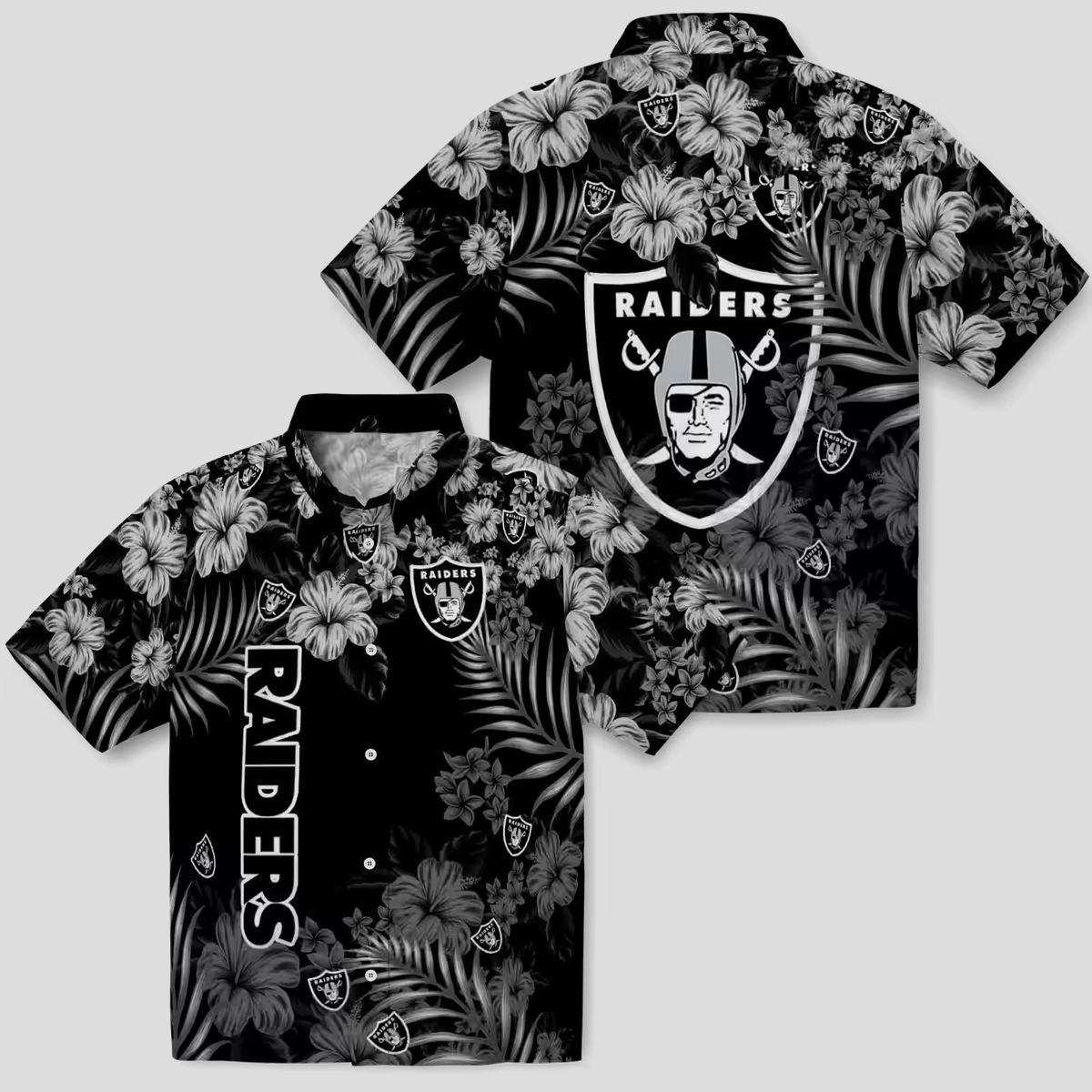 Las Vegas Raiders Black Hibiscus Hawaiian Shirt - Best Gift for NFL Fans