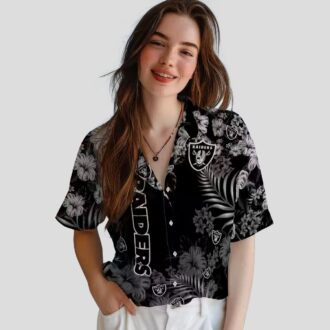 Las Vegas Raiders Black Hibiscus Hawaiian Shirt - Best Gift for NFL Fans