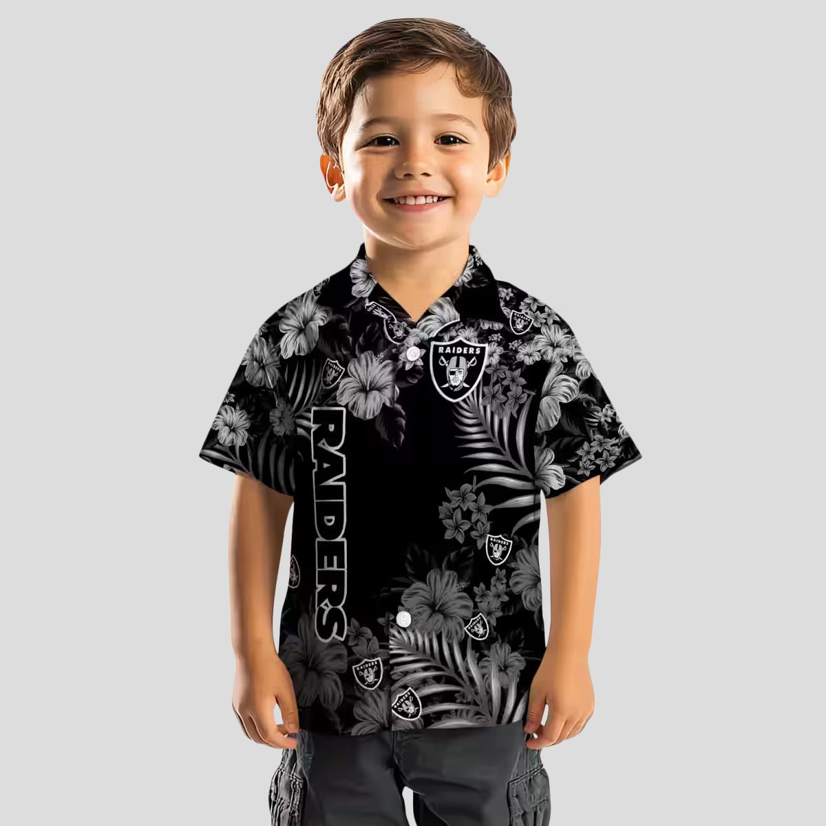 Las Vegas Raiders Black Hibiscus Hawaiian Shirt - Best Gift for NFL Fans