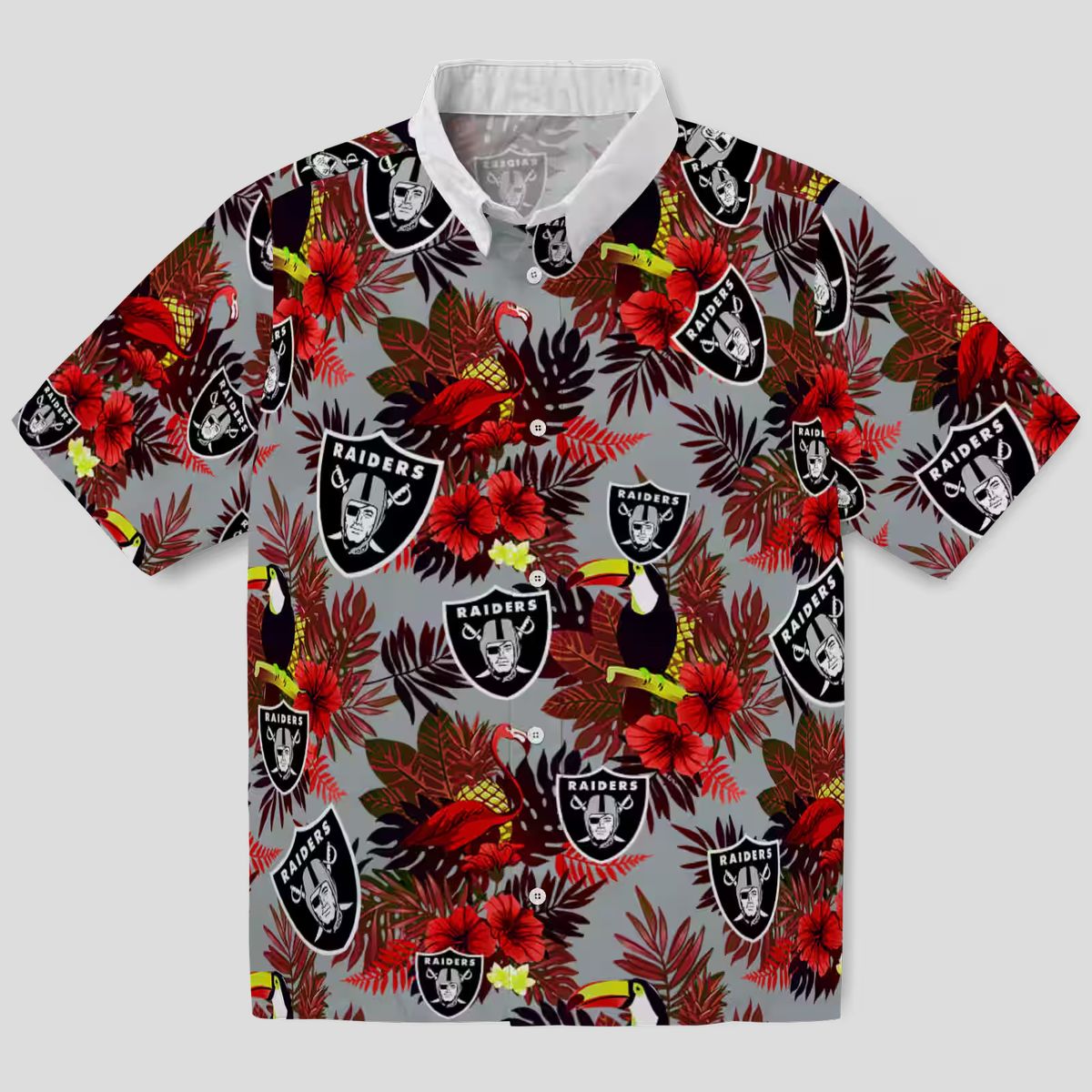 Las Vegas Raiders Black Red Hawaiian Shirt, Floral Toucan Summer Apparel