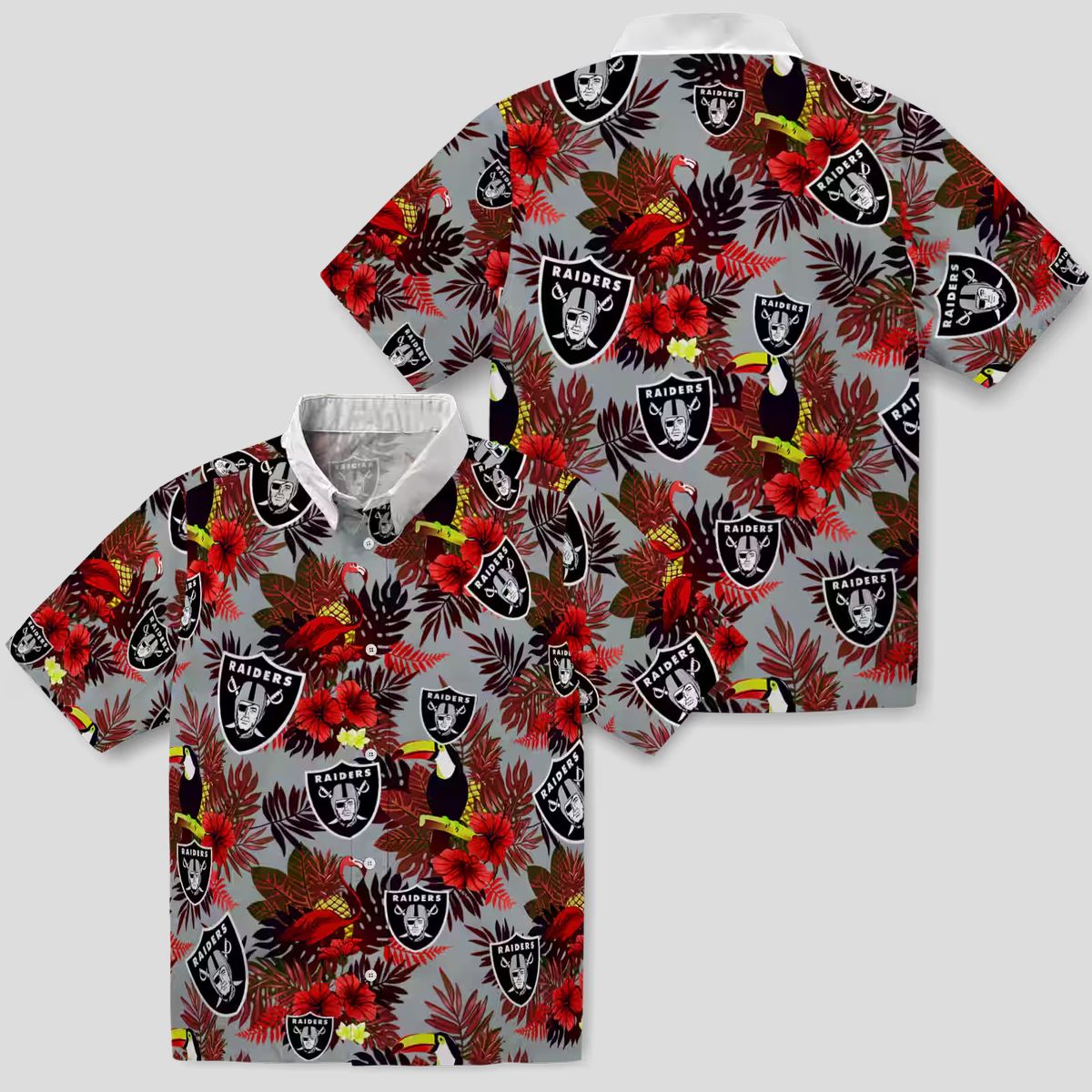 Las Vegas Raiders Black Red Hawaiian Shirt, Floral Toucan Summer Apparel
