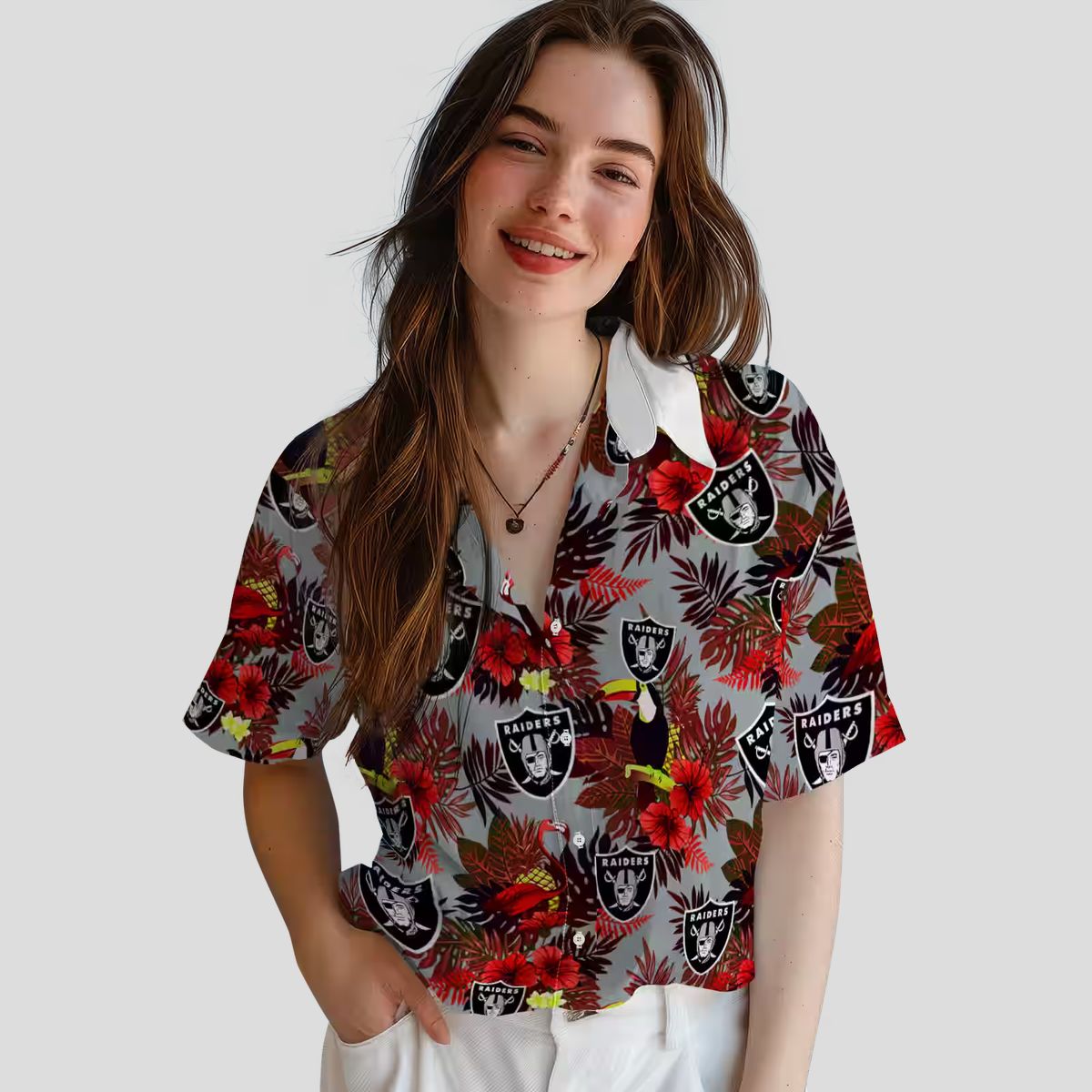 Las Vegas Raiders Black Red Hawaiian Shirt, Floral Toucan Summer Apparel
