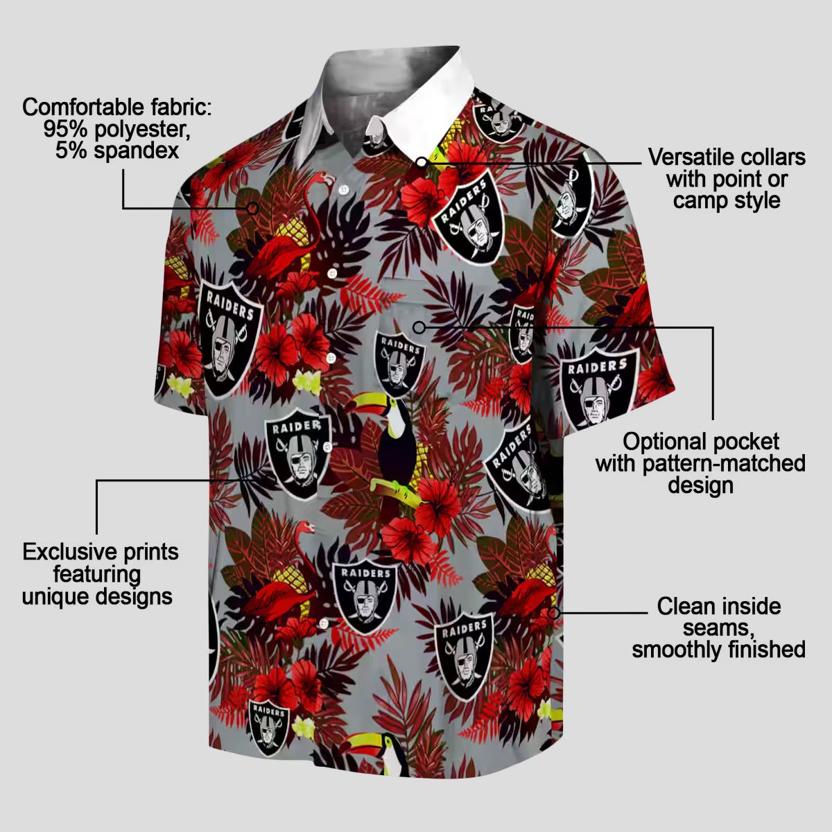 Las Vegas Raiders Black Red Hawaiian Shirt, Floral Toucan Summer Apparel
