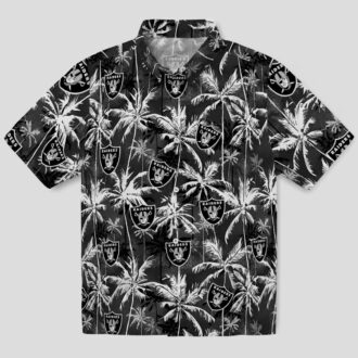 Las Vegas Raiders Button Up Hawaiian Shirt - Black Palm Pattern, NFL Summer Clothing