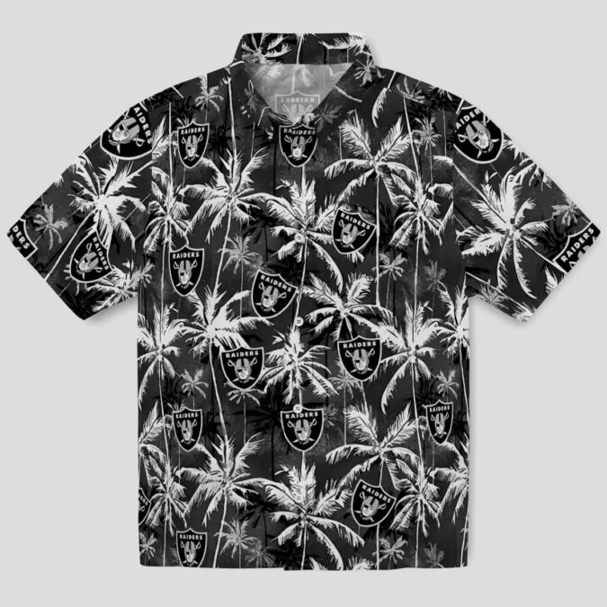 Las Vegas Raiders Button Up Hawaiian Shirt - Black Palm Pattern, NFL Summer Clothing