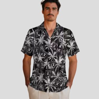 Las Vegas Raiders Button Up Hawaiian Shirt - Black Palm Pattern, NFL Summer Clothing