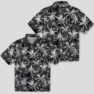 Las Vegas Raiders Button Up Hawaiian Shirt - Black Palm Pattern, NFL Summer Clothing