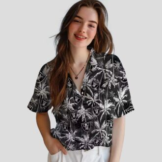 Las Vegas Raiders Button Up Hawaiian Shirt - Black Palm Pattern, NFL Summer Clothing