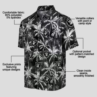 Las Vegas Raiders Button Up Hawaiian Shirt - Black Palm Pattern, NFL Summer Clothing