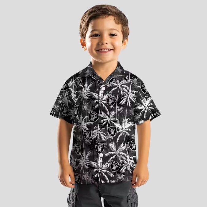 Las Vegas Raiders Button Up Hawaiian Shirt - Black Palm Pattern, NFL Summer Clothing