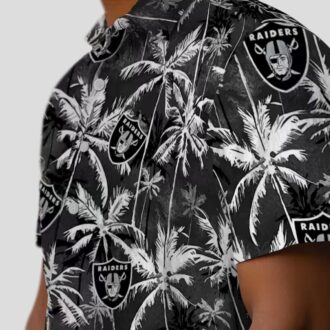Las Vegas Raiders Button Up Hawaiian Shirt - Black Palm Pattern, NFL Summer Clothing