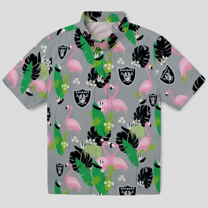 Las Vegas Raiders Flamingo Palm Leaf Hawaiian Shirt, Black Green Summer Outfit