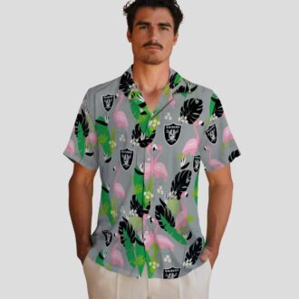 Las Vegas Raiders Flamingo Palm Leaf Hawaiian Shirt, Black Green Summer Outfit