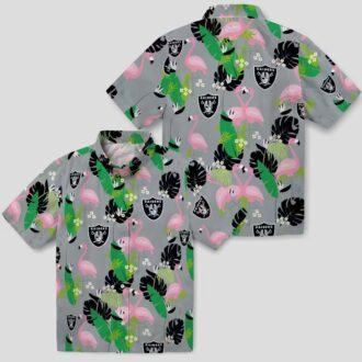 Las Vegas Raiders Flamingo Palm Leaf Hawaiian Shirt, Black Green Summer Outfit