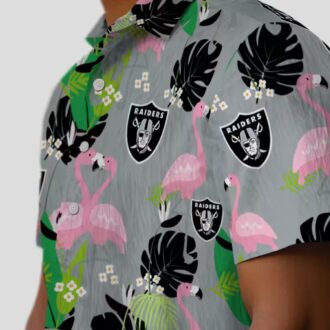 Las Vegas Raiders Flamingo Palm Leaf Hawaiian Shirt, Black Green Summer Outfit