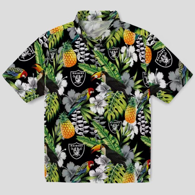 Las Vegas Raiders Floral Hawaiian Shirt - Limited Edition Black Green Toucan Design