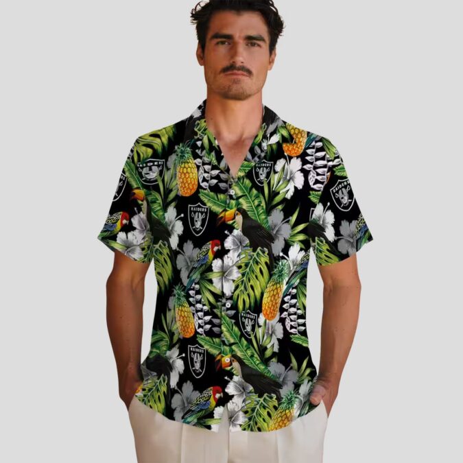 Las Vegas Raiders Floral Hawaiian Shirt - Limited Edition Black Green Toucan Design