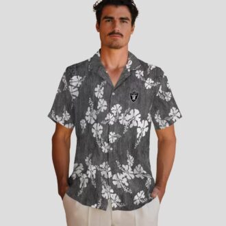Las Vegas Raiders Hawaiian Shirt, Black Hibiscus Clusters NFL Fan Apparel