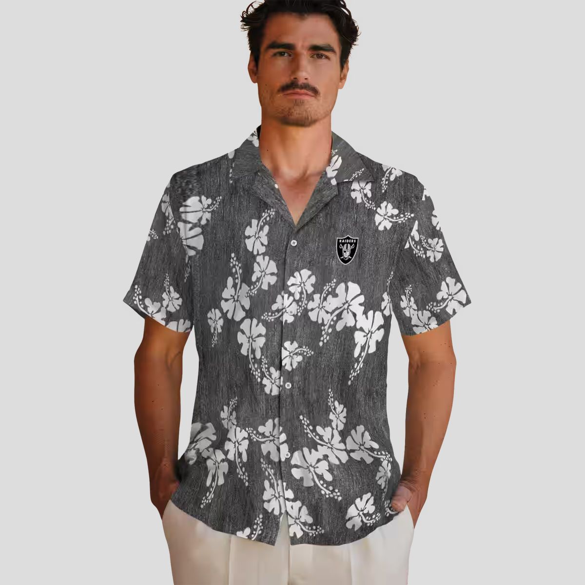 Las Vegas Raiders Hawaiian Shirt, Black Hibiscus Clusters NFL Fan Apparel