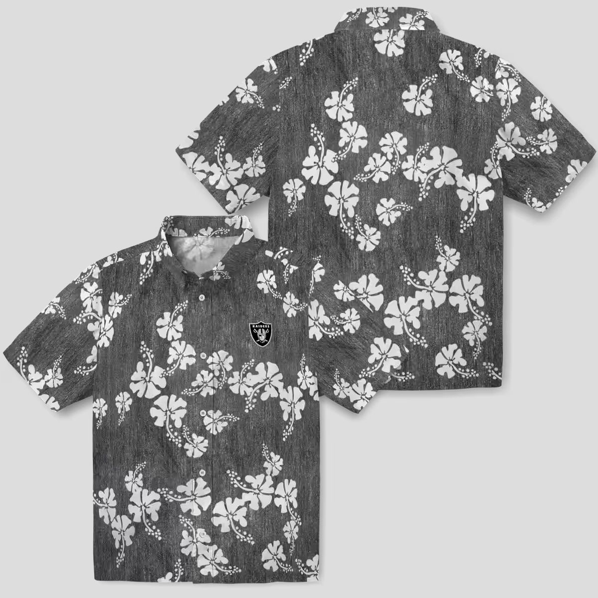 Las Vegas Raiders Hawaiian Shirt, Black Hibiscus Clusters NFL Fan Apparel