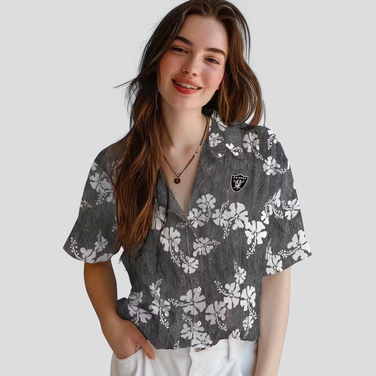 Las Vegas Raiders Hawaiian Shirt, Black Hibiscus Clusters NFL Fan Apparel