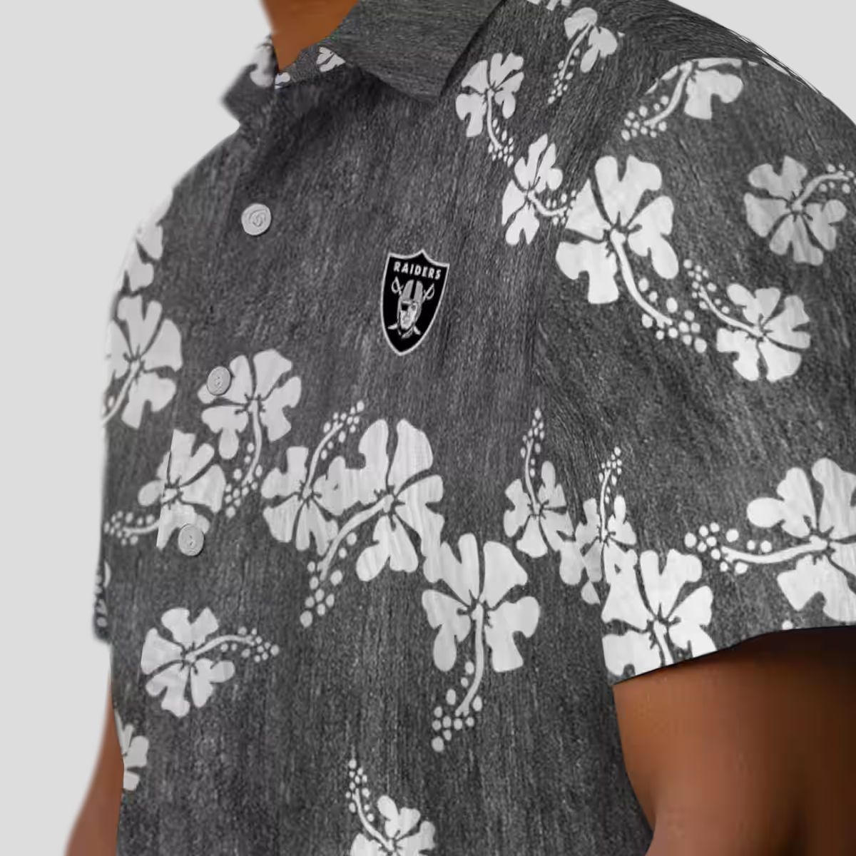 Las Vegas Raiders Hawaiian Shirt, Black Hibiscus Clusters NFL Fan Apparel