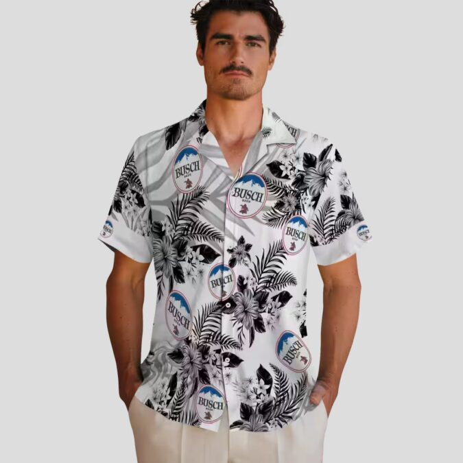 Las Vegas Raiders Hibiscus Hawaiian Shirt for Men - Black & White Palm Leaf Design
