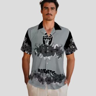 Las Vegas Raiders Hibiscus Stripe Aloha Shirt, NFL Hawaiian Beach Apparel for Men
