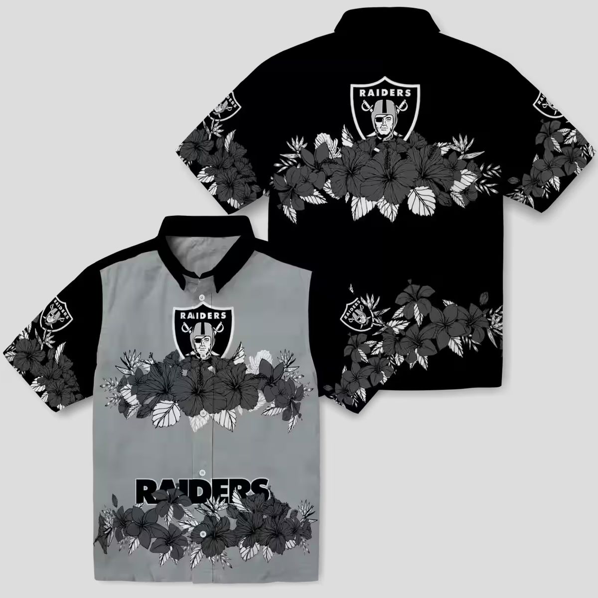 Las Vegas Raiders Hibiscus Stripe Aloha Shirt, NFL Hawaiian Beach Apparel for Men