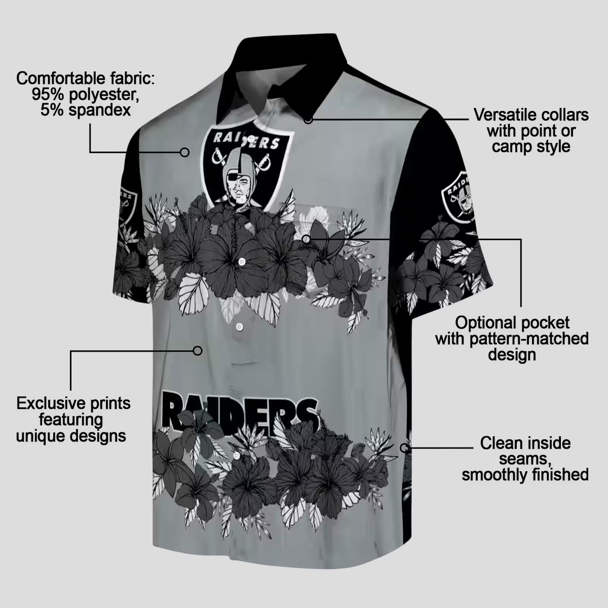 Las Vegas Raiders Hibiscus Stripe Aloha Shirt, NFL Hawaiian Beach Apparel for Men