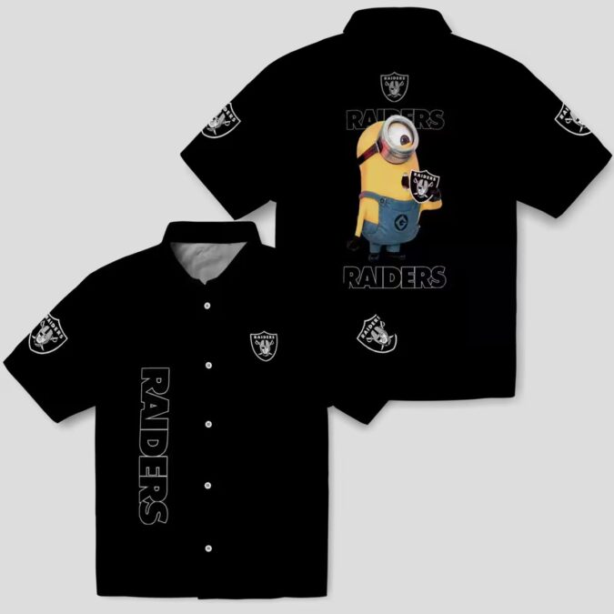 Las Vegas Raiders Minion Hawaiian Shirt, Black Theme Aloha Summer Fan Gift