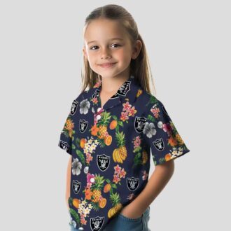 Las Vegas Raiders Navy Blue Hawaiian Shirt, Hibiscus & Tropical Fruit NFL Apparel