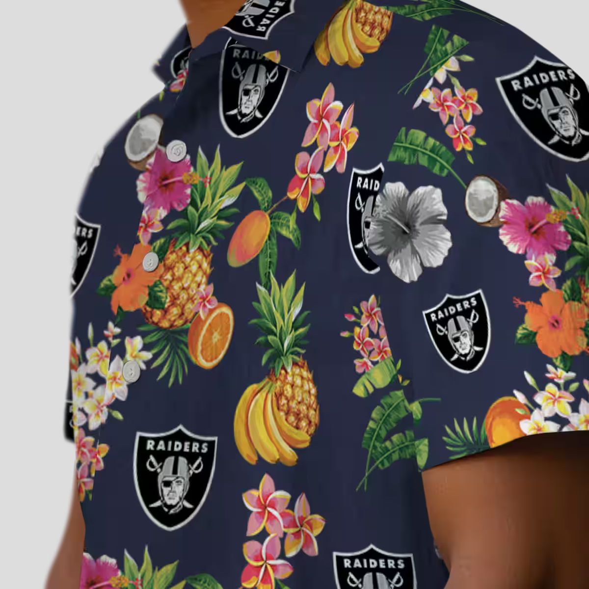 Las Vegas Raiders Navy Blue Hawaiian Shirt, Hibiscus & Tropical Fruit NFL Apparel